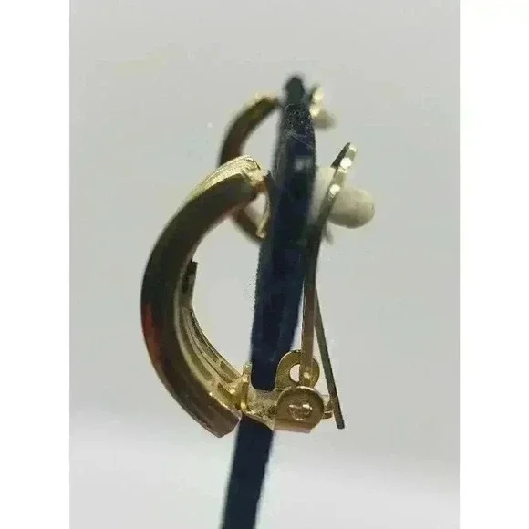 Vintage Hanae Mori Chanter Paris Clip Gold Rhinestone Earrings - Picture 3 of 11